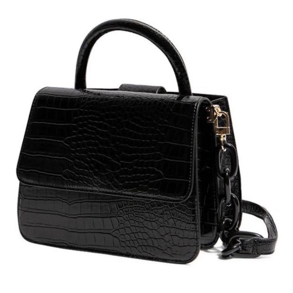 HOW House of Want woke newbie vegan leather small satchel black crocodile bag - Picture 5 of 6